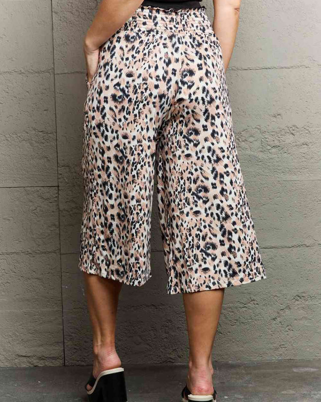Ninexis Leopard High Waist Flowy Wide Leg Pants with Pockets