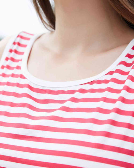 Women Striped Floral Sleeveless Dress