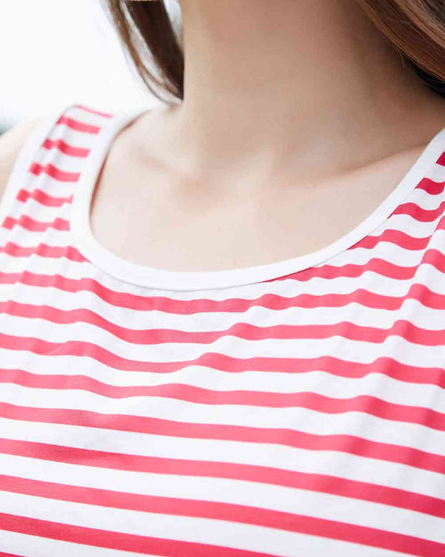 Women Striped Floral Sleeveless Dress