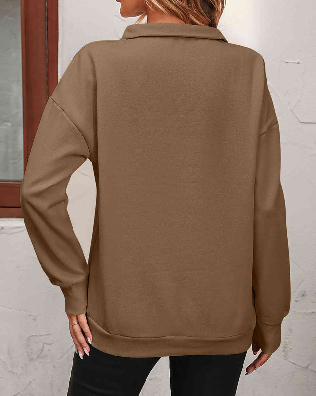 Zip-Up Dropped Shoulder Sweatshirt