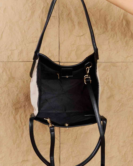 Fame Beach Chic Faux Leather Trim Tote Bag in Black
