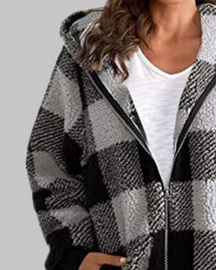 Plaid Zip-Up Hooded Jacket with Pockets