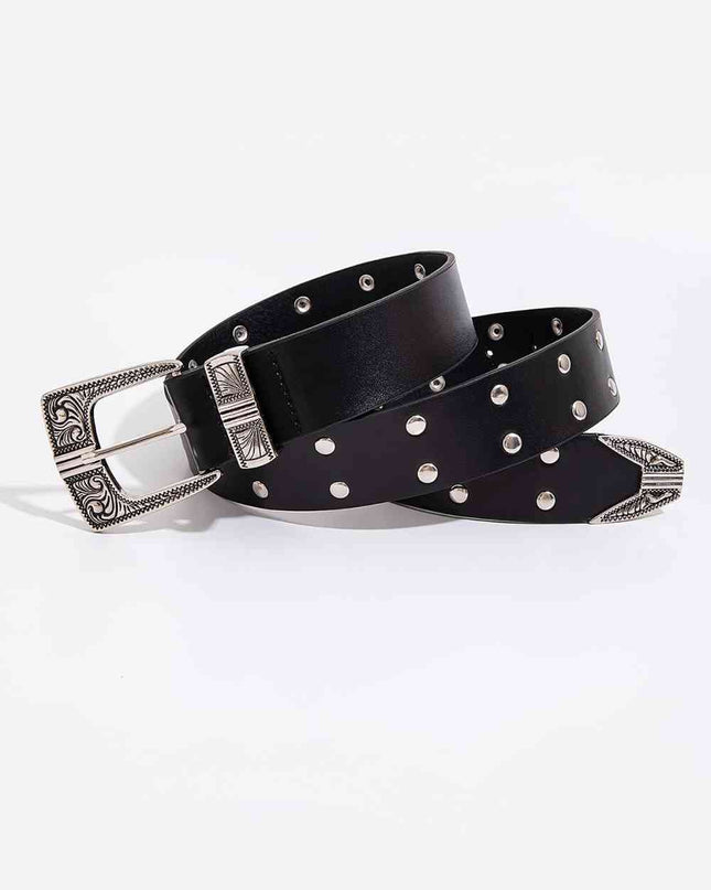 Double Row Studded PU Leather Belt