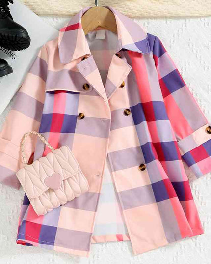 Plaid Lapel Collar Long Sleeve Coat