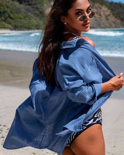 Button-Up Longline Shirt with Breast Pockets