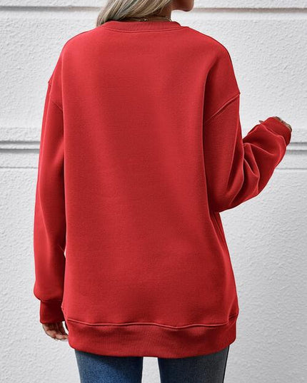 Letter Graphic Round Neck Long Sleeve Sweatshirt