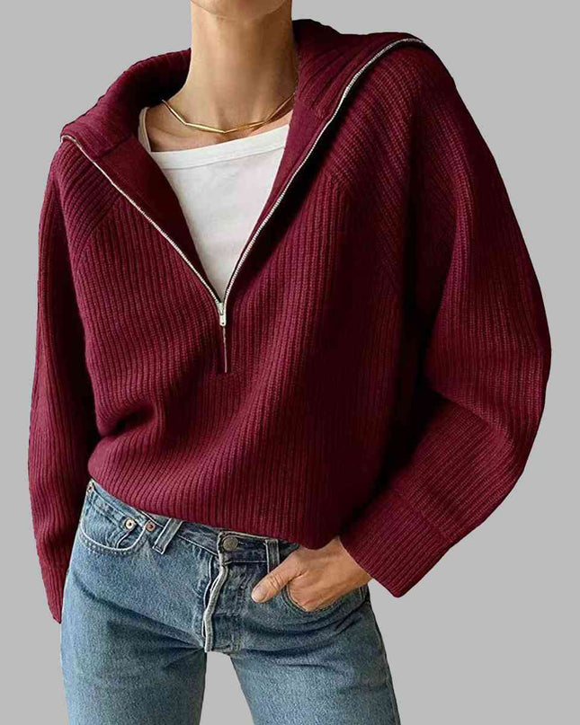 HaIf Zip Long Sleeve Knit Top