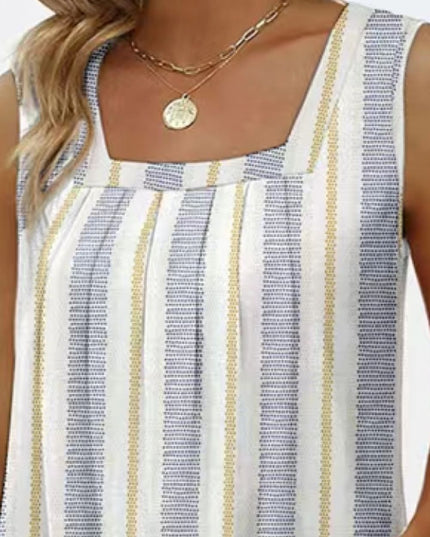 Printed Square Neck Curved Hem Tank