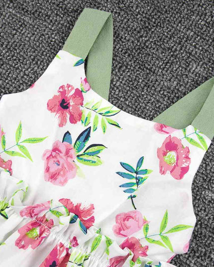 Floral Ruffled Sleeveless A-Line Dress
