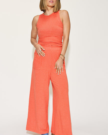 Basic Bae Full Size Ribbed Tank and Wide Leg Pants Set