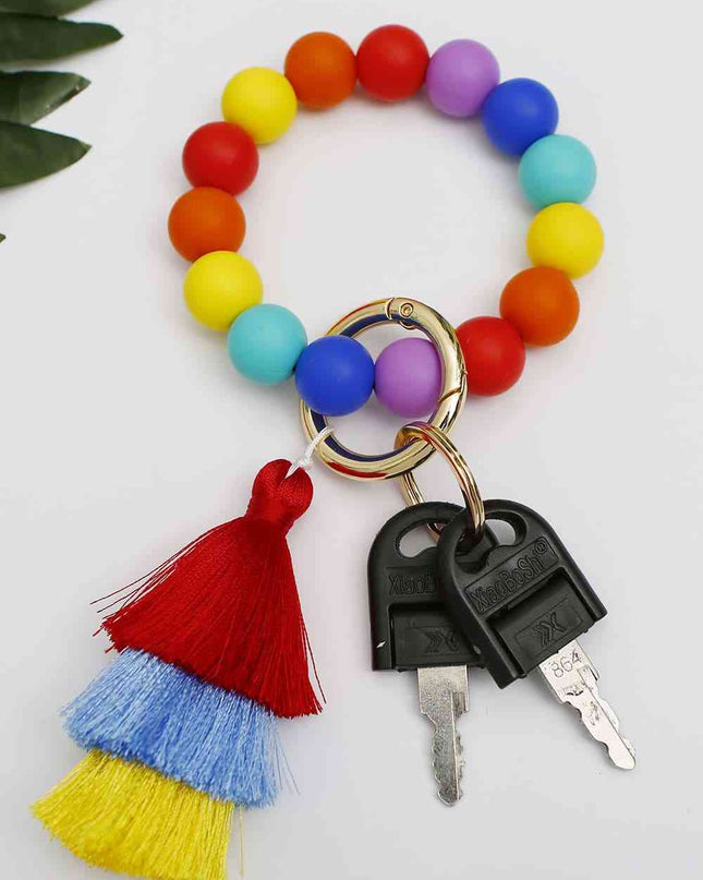 Silica Gel Bead Wristlet Keychain with Layered Tassels