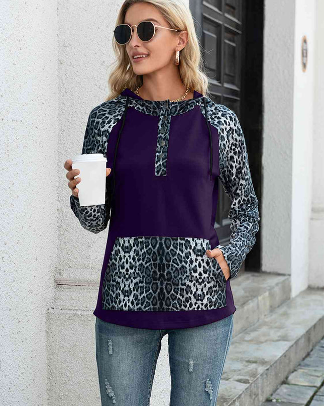 Leopard Raglan Sleeve Hoodie
