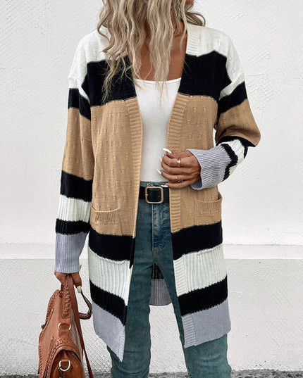 Color Block Open Front Drop Shoulder Cardigan