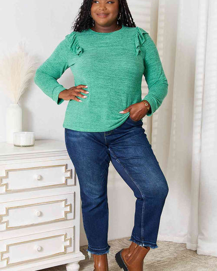 Double Take Ruffle Shoulder Long Sleeve T-Shirt