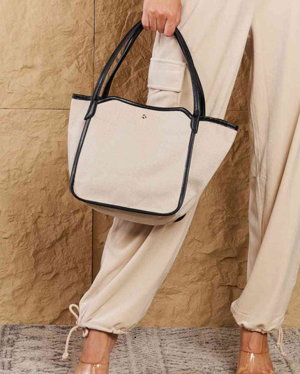 Fame Beach Chic Faux Leather Trim Tote Bag in Black