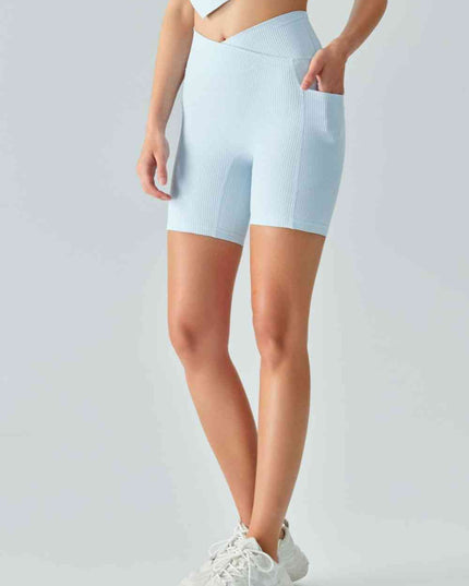 V-Waist Ribbed Sports Biker Shorts with Pockets