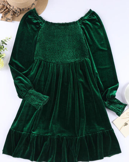Square Neck Smocked Ruffle Hem Dress
