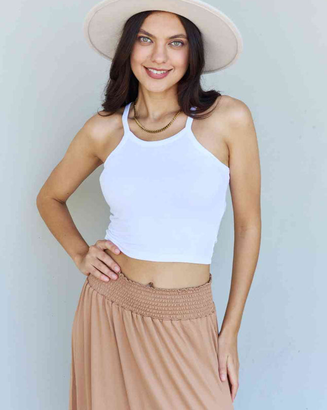 Doublju Comfort Princess Full Size High Waist Scoop Hem Maxi Skirt in Tan