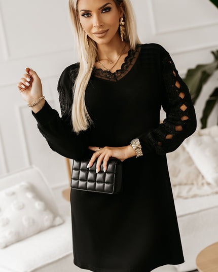 Spliced Lace V-Neck Mini Dress