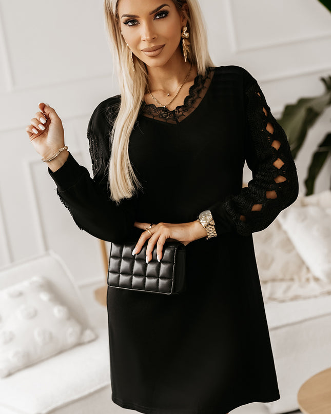 Spliced Lace V-Neck Mini Dress