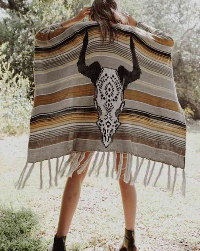 Leto Desert Wanderer Cow Skull Striped Poncho
