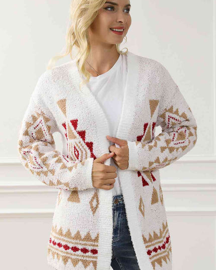 Geometric Open Front Long Sleeve Cardigan