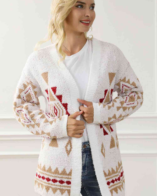 Geometric Open Front Long Sleeve Cardigan