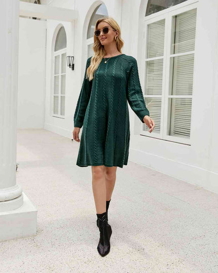Cable-Knit Long Sleeve Sweater Dress