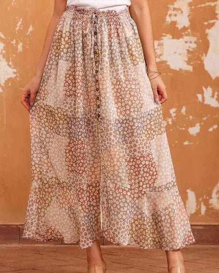Floral Buttoned Front Slit Skirt
