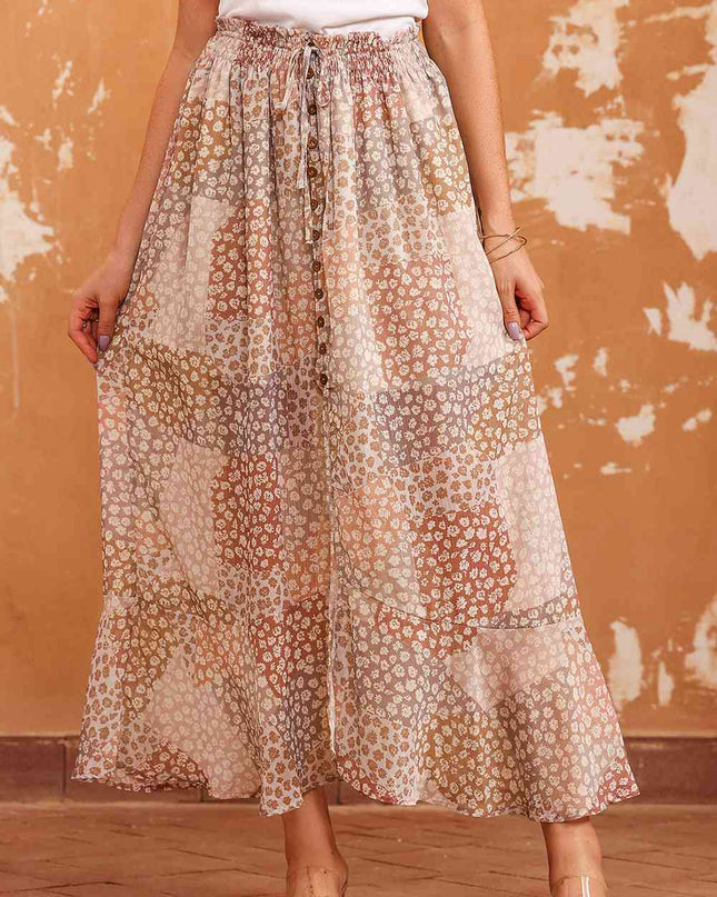 Floral Buttoned Front Slit Skirt