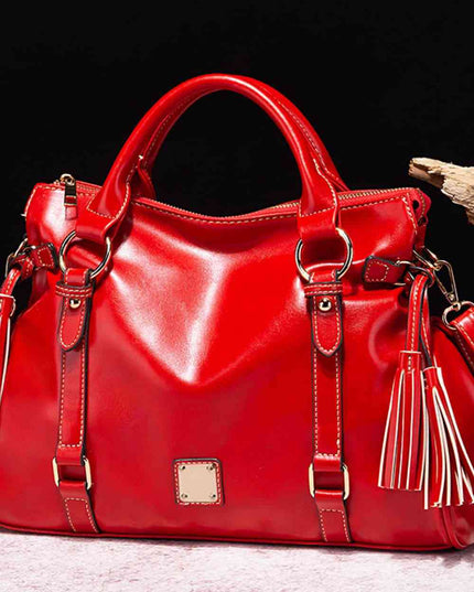 PU Leather Handbag with Tassels