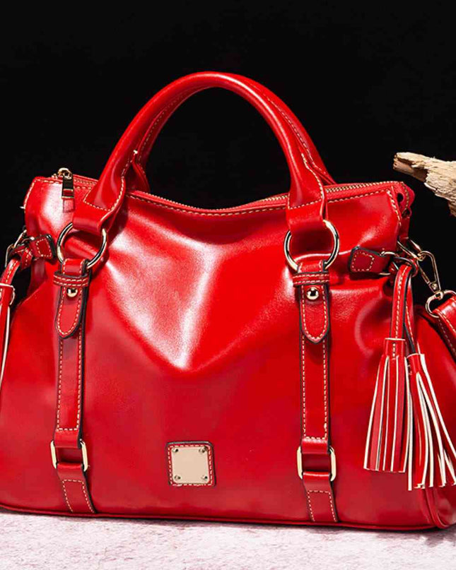 PU Leather Handbag with Tassels