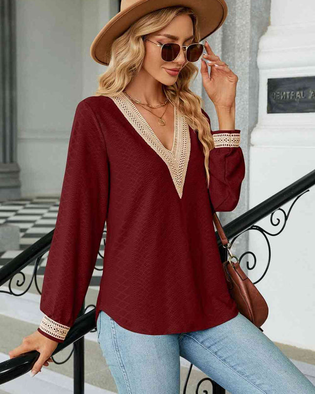 V-Neck Long Sleeve Blouse