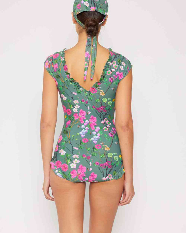 Marina West Swim Bring Me Flowers V-Neck One Piece Swimsuit In Sage