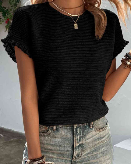 Textured Round Neck Short Sleeve Top