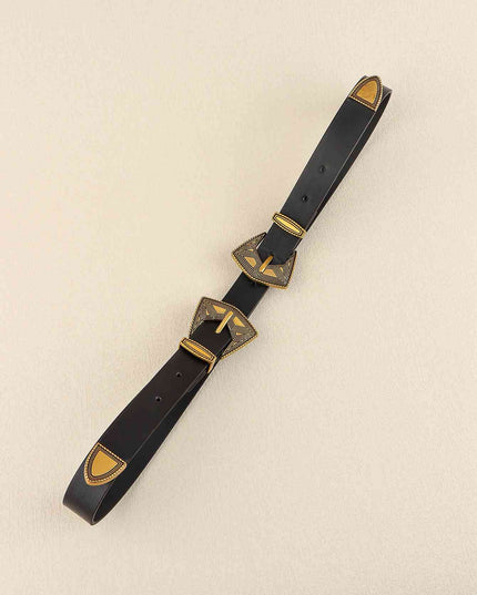 Double Buckle PU Leather Belt