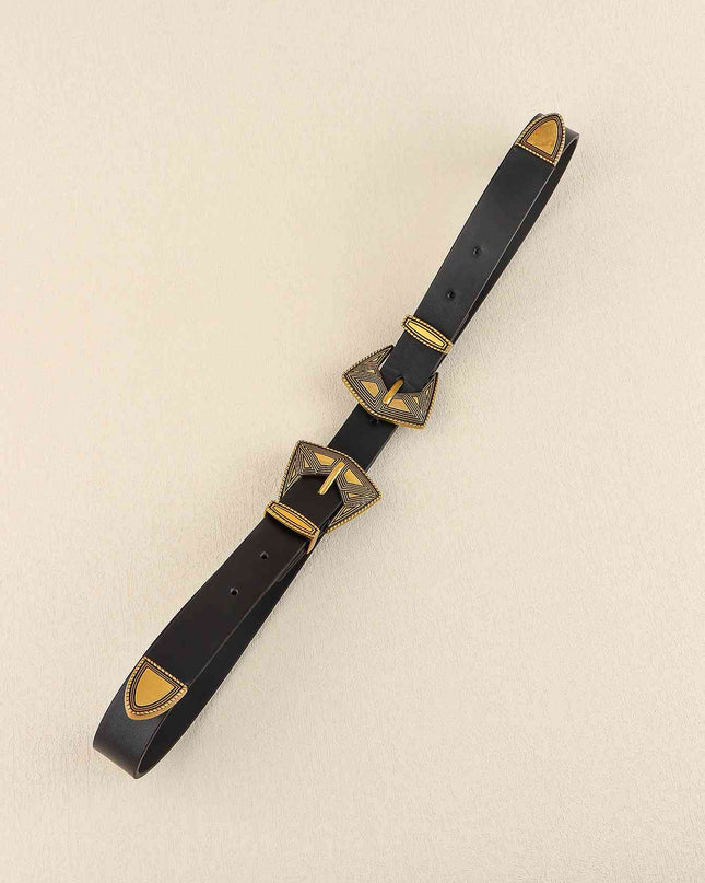 Double Buckle PU Leather Belt