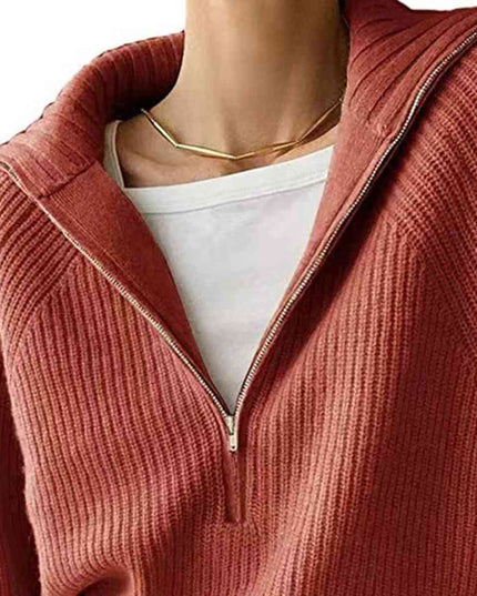 HaIf Zip Long Sleeve Knit Top