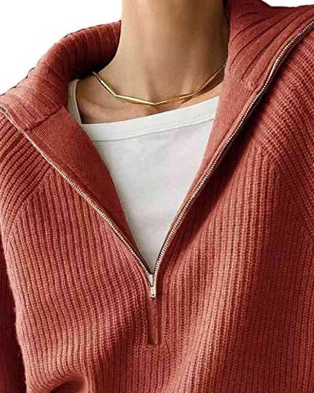 HaIf Zip Long Sleeve Knit Top