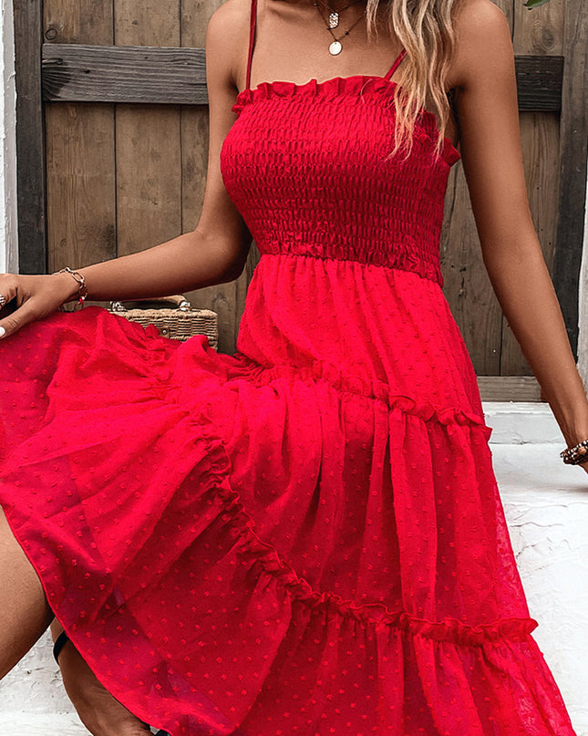 Smocked Sleeveless Swiss Dot Midi Dress