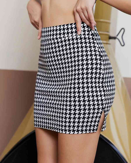 Houndstooth High Waist Mini Skirt