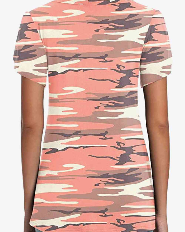 Printed Petal Sleeve V-Neck Blouse