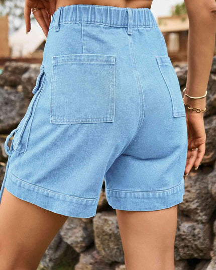 High Waist Denim Cargo Shorts