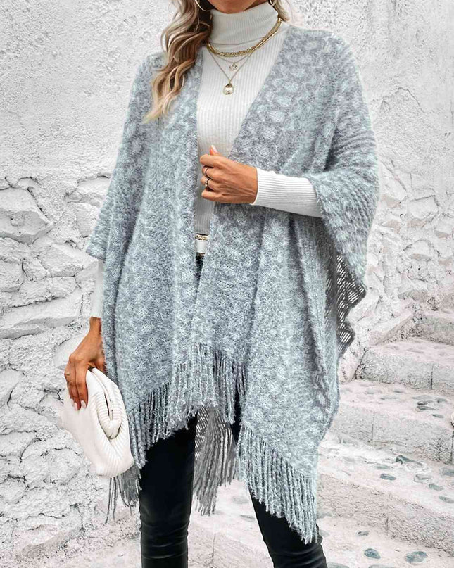 Open Front Fringe Hem Poncho