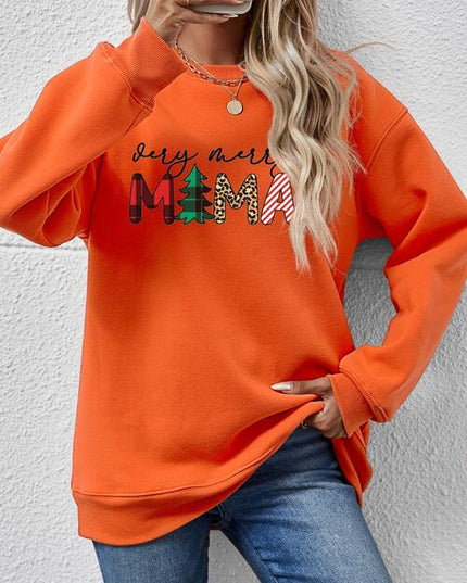 Letter Graphic Round Neck Long Sleeve Sweatshirt