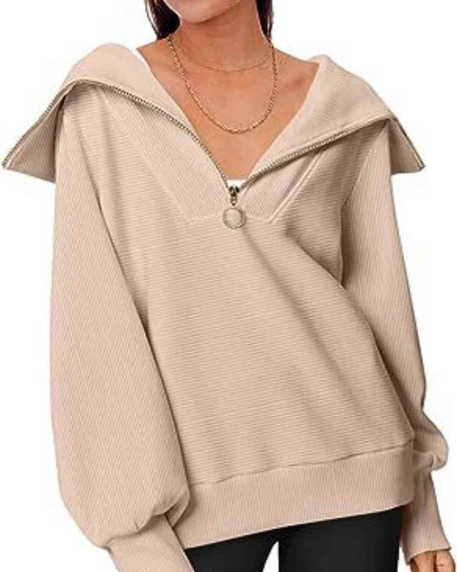 Half-Zip Lantern Sleeve Top