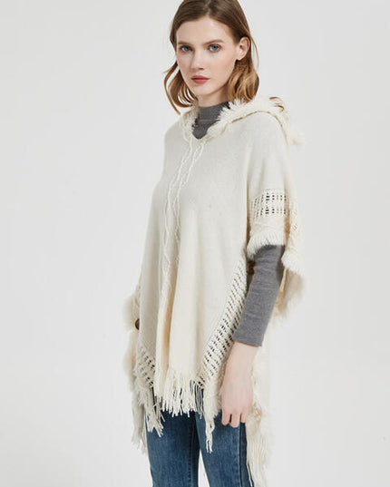 Fringe Hem Hooded Poncho