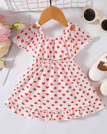 Printed Frill Trim Ruffle Hem Dress