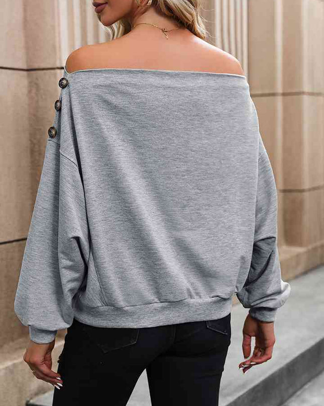Off Shoulder Long Sleeve Buttoned Blouse