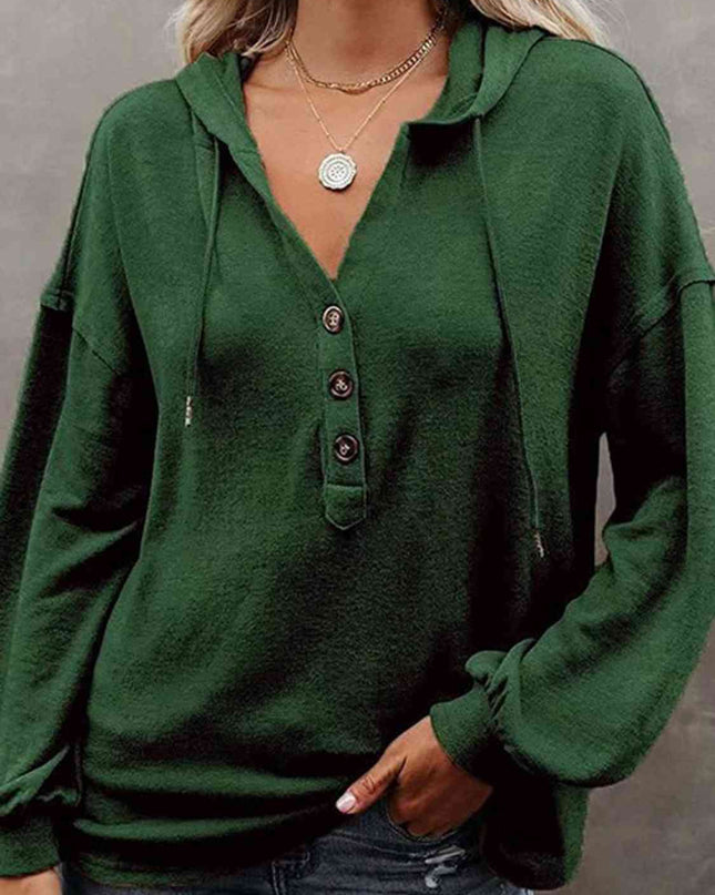 Buttoned Drop Shoulder Hoodie